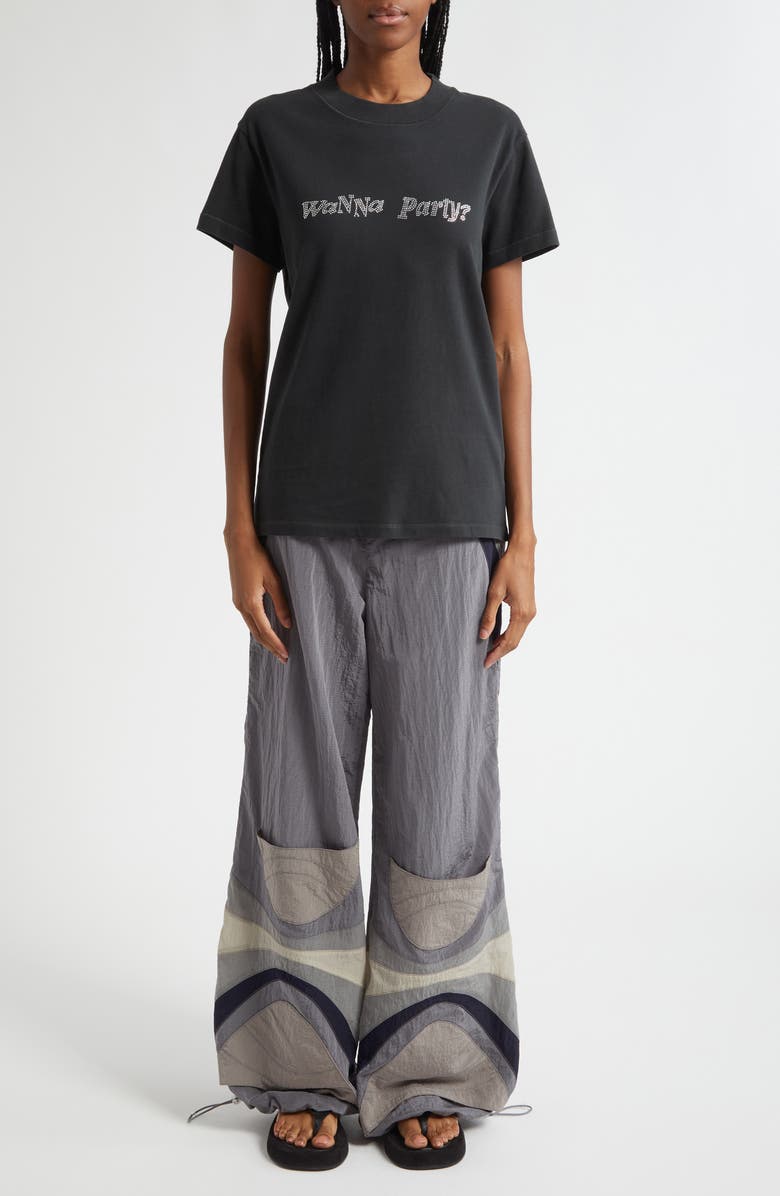 ERL Gender Inclusive Crystal Embellished Wanna Party T-Shirt, Alternate, color, Black