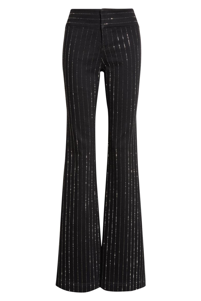 Crystal Embellished High Waist Flare Leg Pants, Alternate, color, BLACK/ CLEAR CRYSTAL