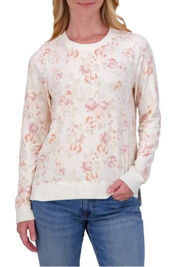 Lucky Brand Crewneck Pullover In Cream/pink Multi