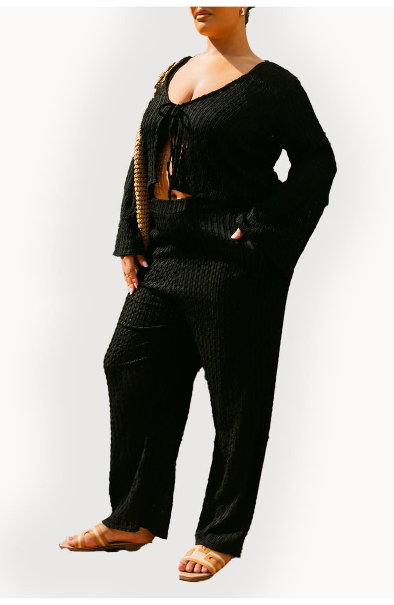 FASHION-SZN CURVE Curve Crochet Tie Front Resort Top, Alternate, color, Black