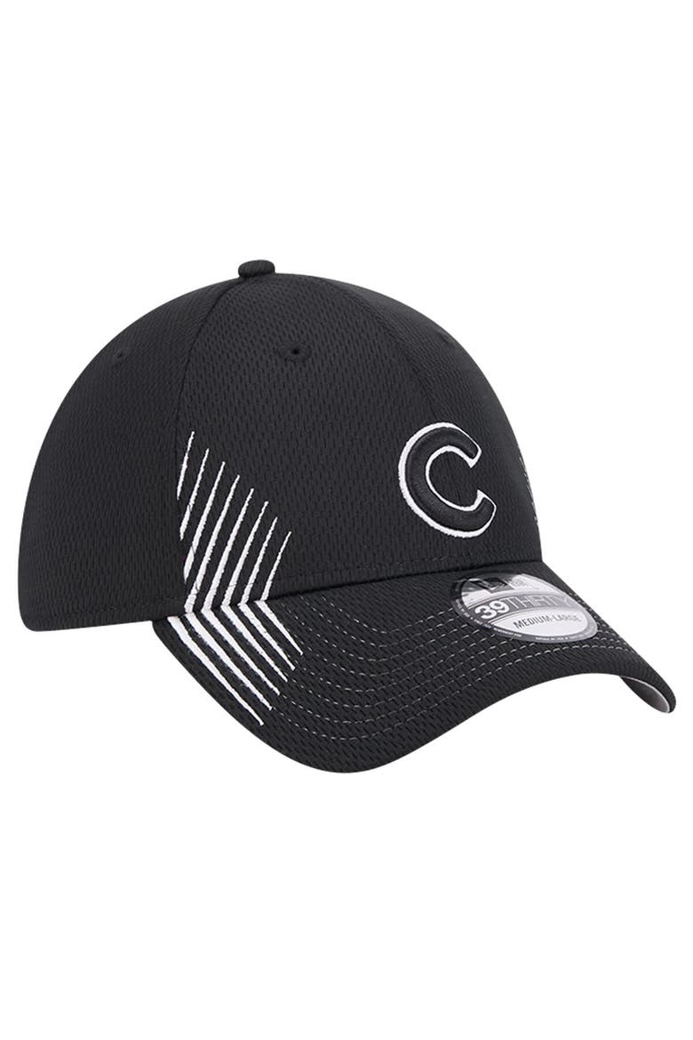 Men's New Era Black Chicago Cubs Active Dash Mark 39THIRTY Flex Hat, Alternate, color, Black