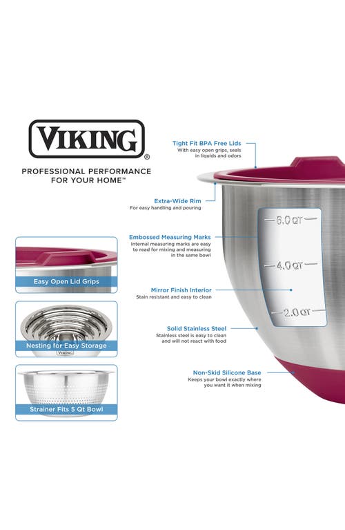 Viking 9 Pc Stainless Steel Bowl Set With Strainer In Red