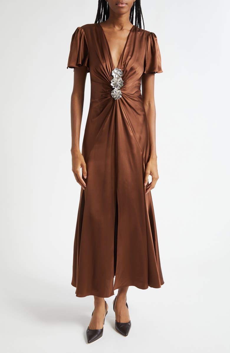 Cinq à Sept Kordyn Silk Maxi Dress, Main, color, Dark Sepia