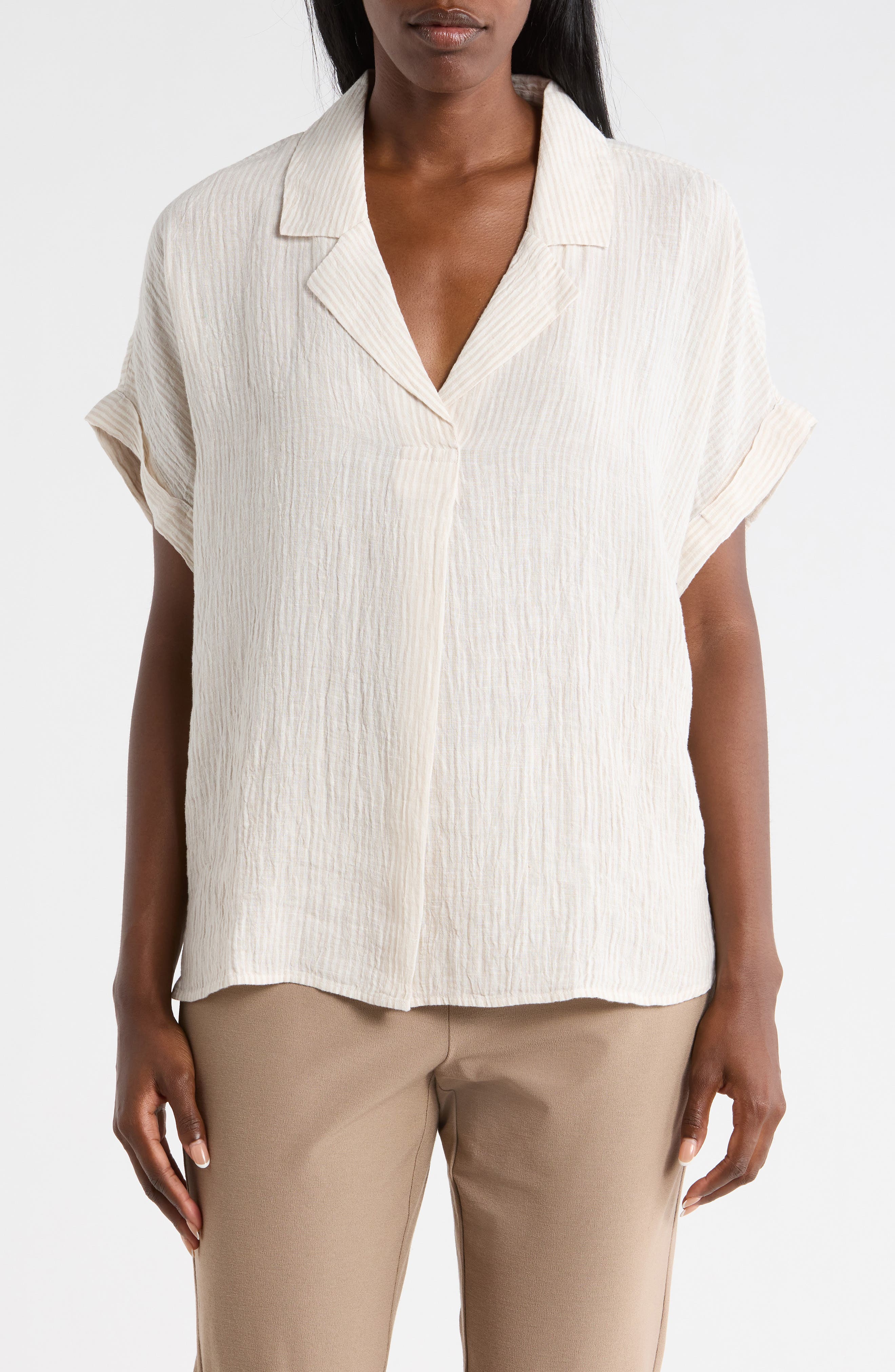 Eileen Fisher Notch Collar Organic Linen Top