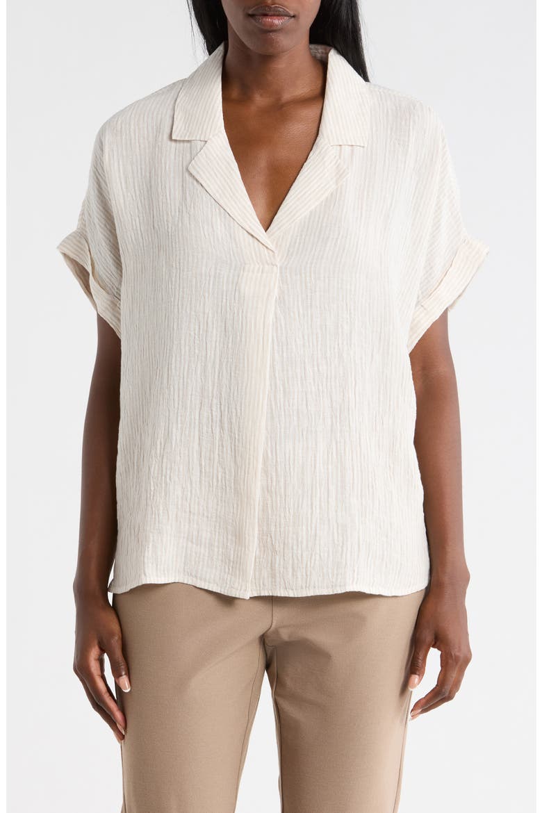 Notch Collar Organic Linen Top, Main, color, CHALK