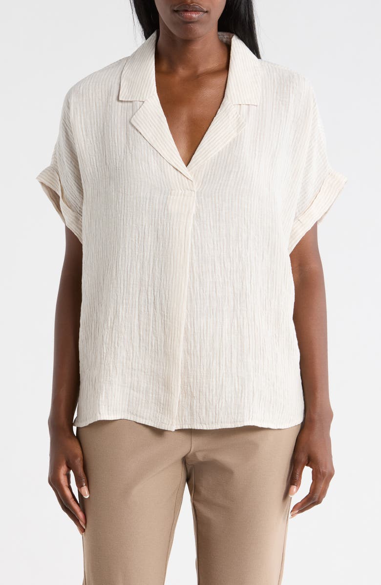 Eileen Fisher Notch Collar Organic Linen Top, Main, color, Chalk