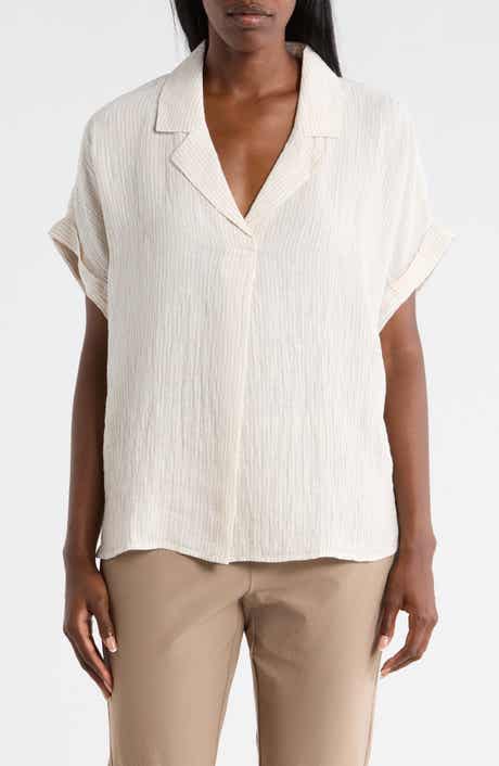 Eileen Fisher Notch Collar Organic Linen Top