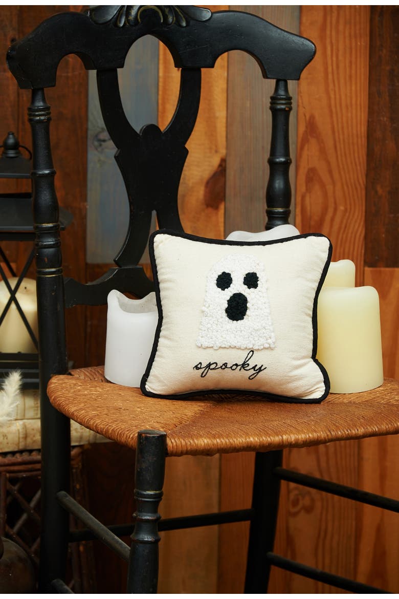 Halloween Ghost French Knot Small/Petite Accent Pillow, 8" x 8", Alternate, color, Beige