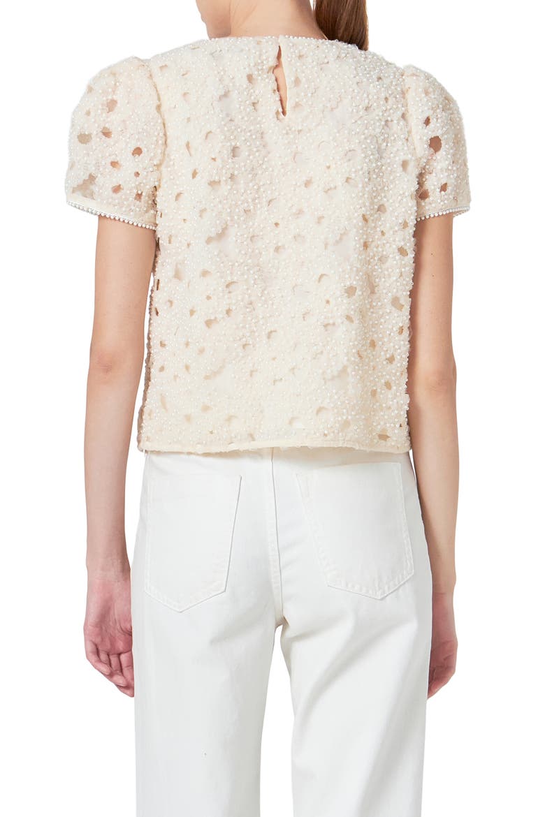 Faux Pearl Texture Puff Sleeve Top, Alternate, color, CHAMPAGNE
