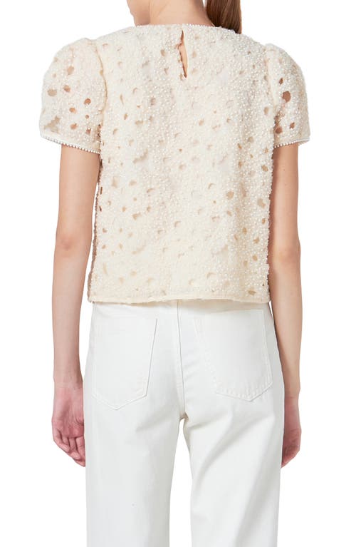 Endless Rose Faux Pearl Texture Puff Sleeve Top In Champagne