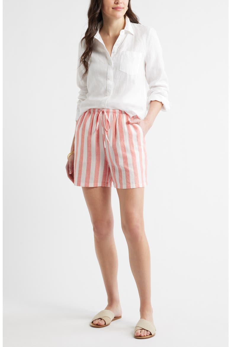 Easy Linen Blend Shorts, Alternate, color, PINK- CORAL CABANA STRIPE