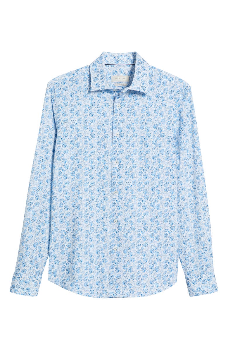 Bugatchi James OoohCotton<sup>®</sup> Leaf Print Button-Up Shirt, Alternate, color, Classic Blue