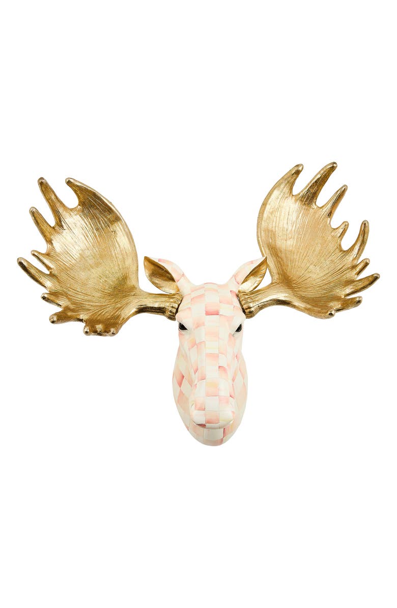 MACKENZIE CHILDS Rosy Check Moose Wall Decor, Main, color, Rosy
