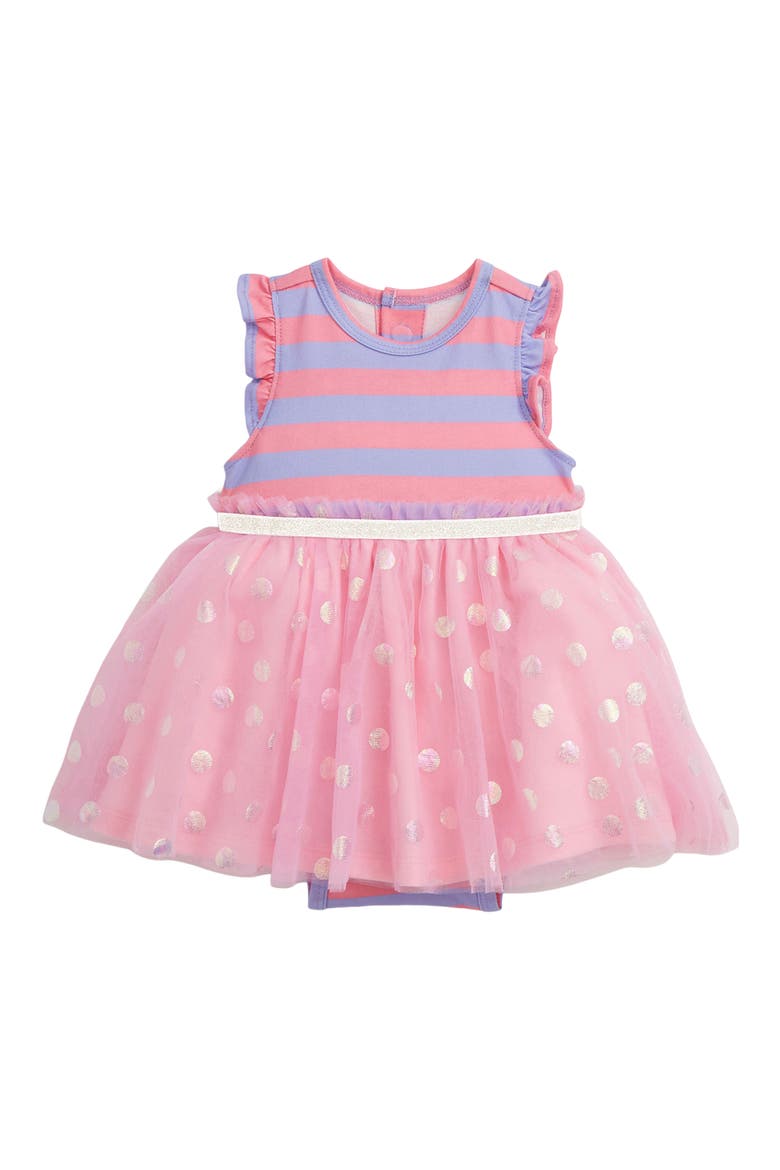 Shell Pink Stripe Flutter Sleeve Dress, Main, color, PINK