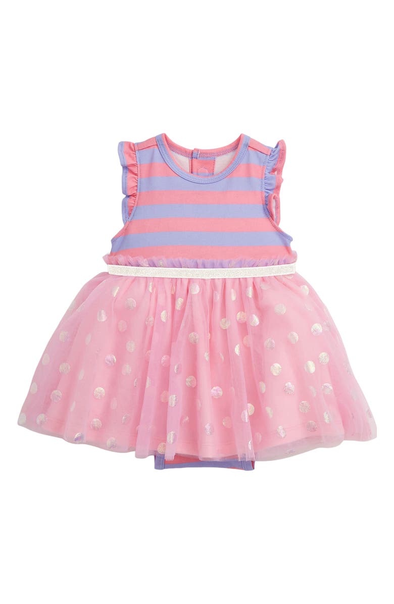 Magnetic Me Shell Pink Stripe Flutter Sleeve Dress, Main, color, 