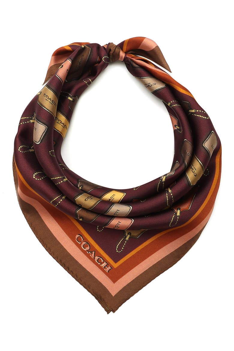Hangtag Print Silk Square Scarf, Alternate, color, DARK WINE/ MULTI