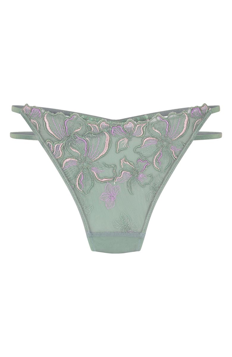 Hunkemöller Lauren Embroidered Mesh Thong, Alternate, color, Silt Green