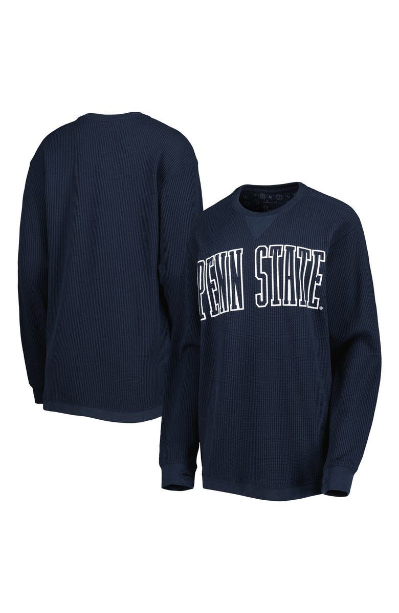 PRESSBOX Women's Pressbox Navy Penn State Nittany Lions Surf Plus Size Southlawn Waffle-Knit Thermal Tri-Blend Long Sleeve T-Shirt, Main, color,