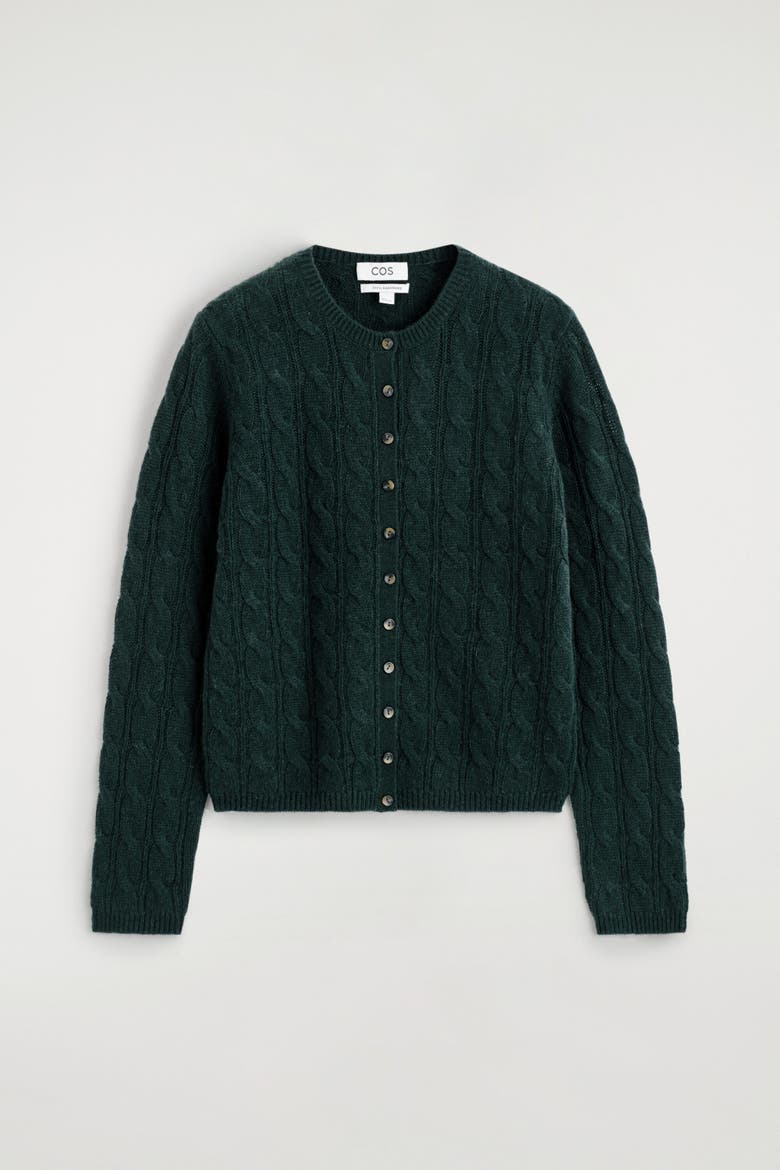 Cable-knit Cashmere Cardigan, Alternate, color, DARK GREEN