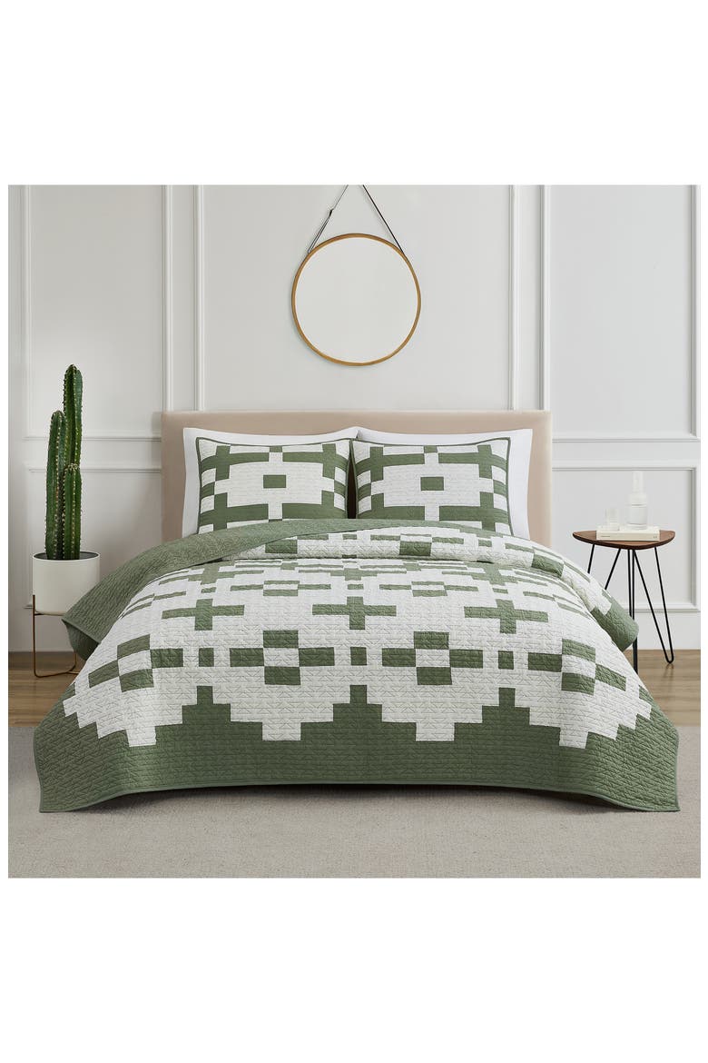 Painted Cove Reversible Quilt & Sham Set, Main, color, SAGE