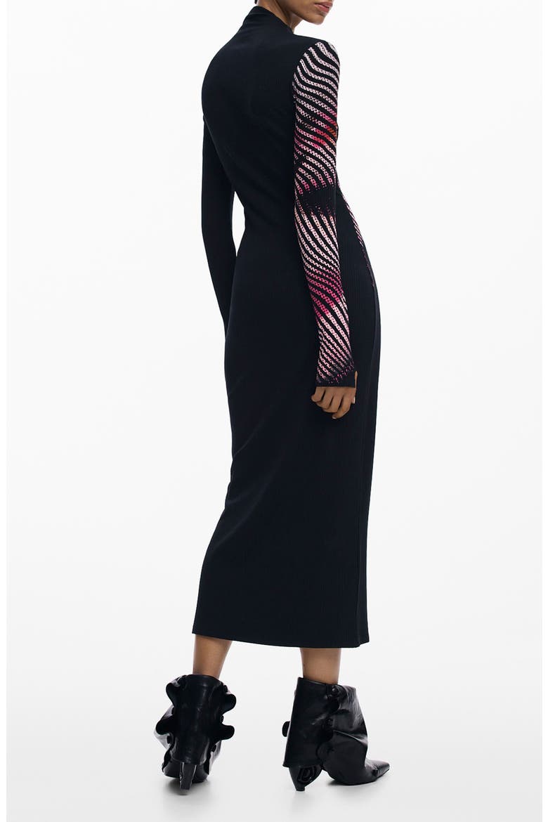 Funnel Neck Long Sleeve Rib Dress, Alternate, color, BLACK