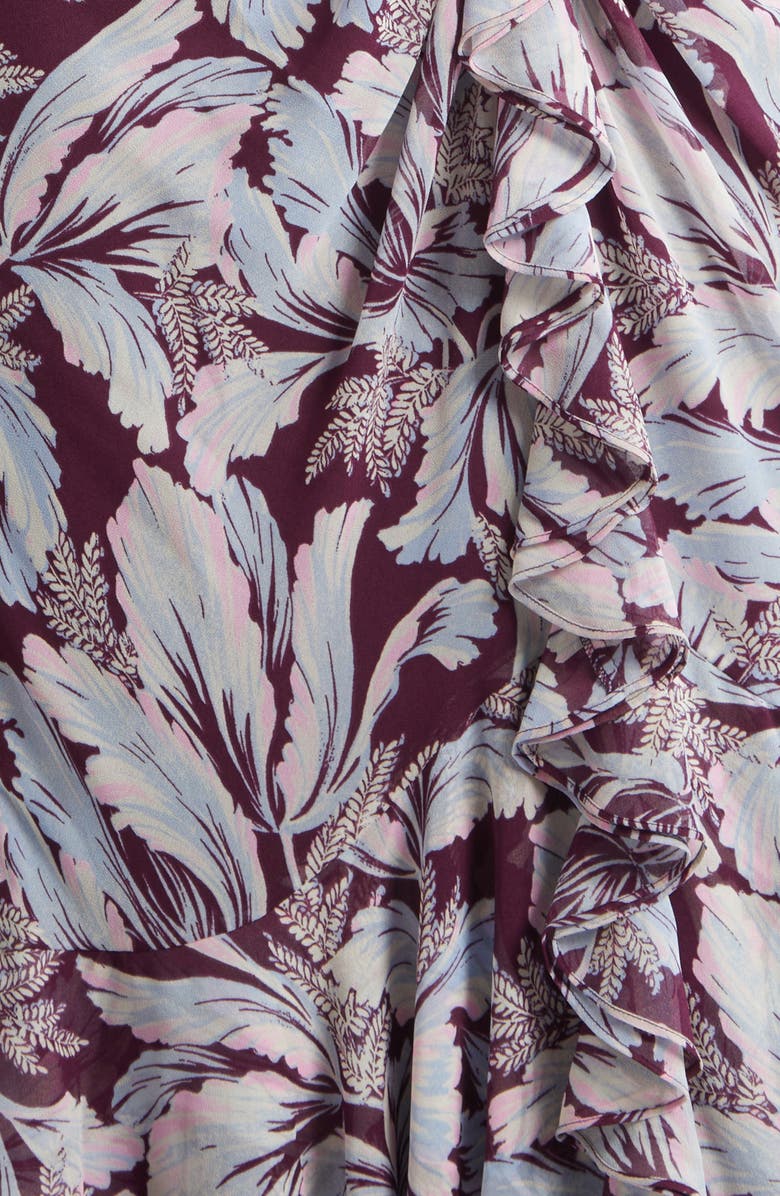 Cinq à Sept Clio Floral Ruffled Midi Dress, Alternate, color, Deep Plum Multi