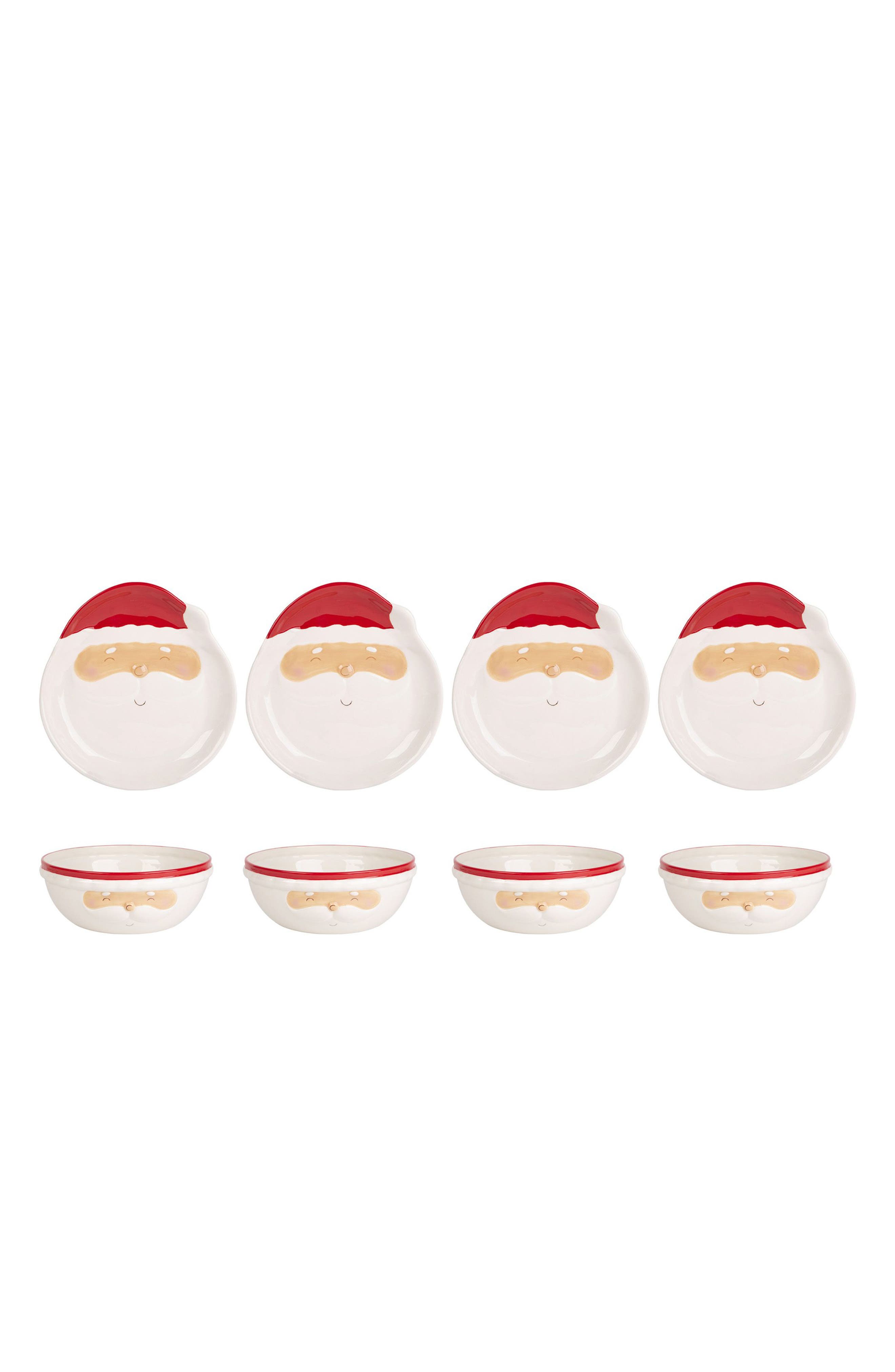 HOME ESSENTIALS AND BEYOND Set of 8 Santa Face Plates & Bowls