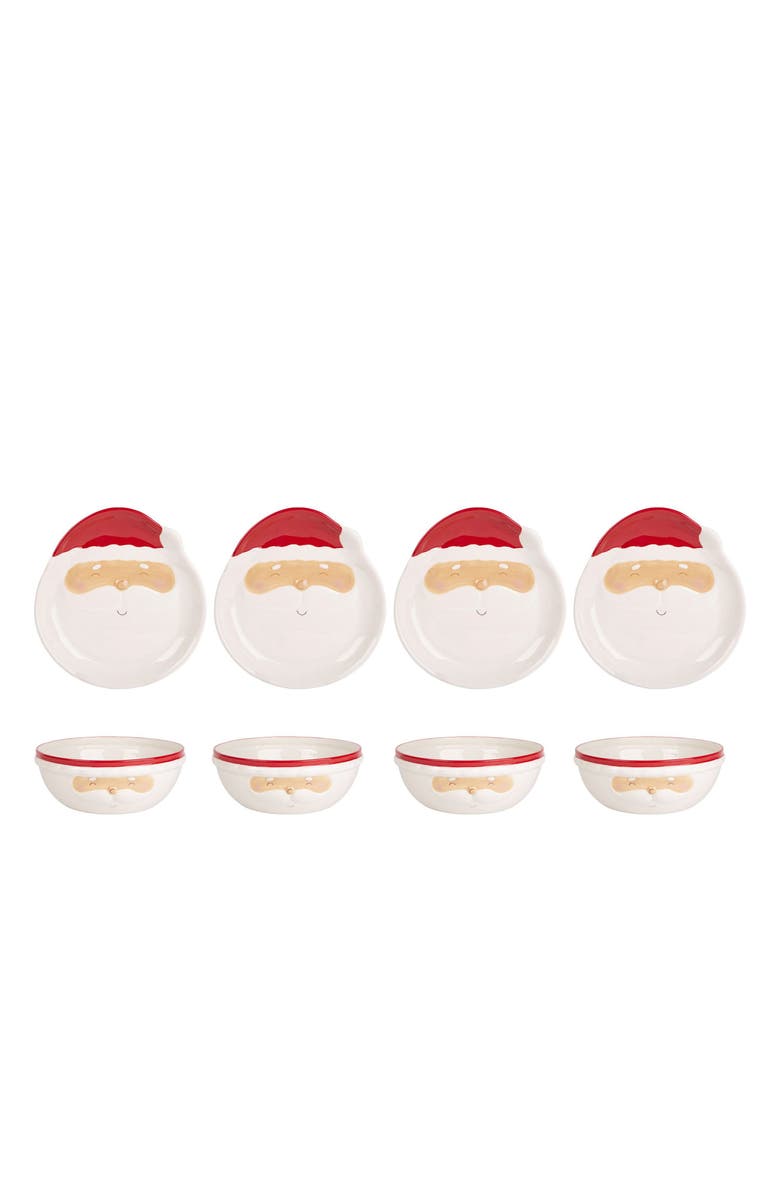 HOME ESSENTIALS AND BEYOND Set of 8 Santa Face Plates & Bowls, Main, color, White Multi