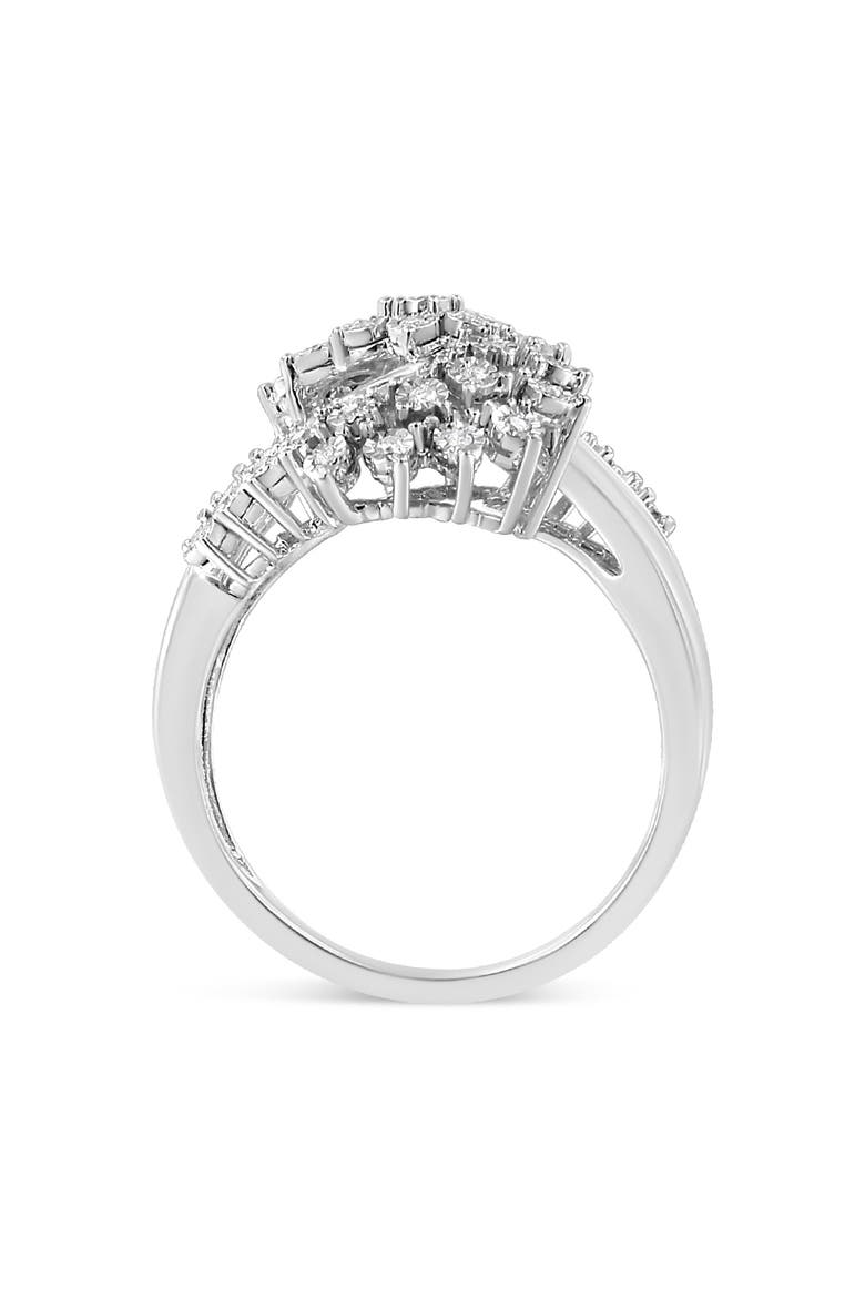 Silver 1/5 Cttw Miracle-Set Diamond Heart Cross-Over Bypass Ring, Alternate, color, Silver