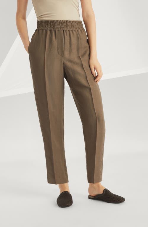 Brunello Cucinelli Brown Linen Blend Trousers In Cocoa