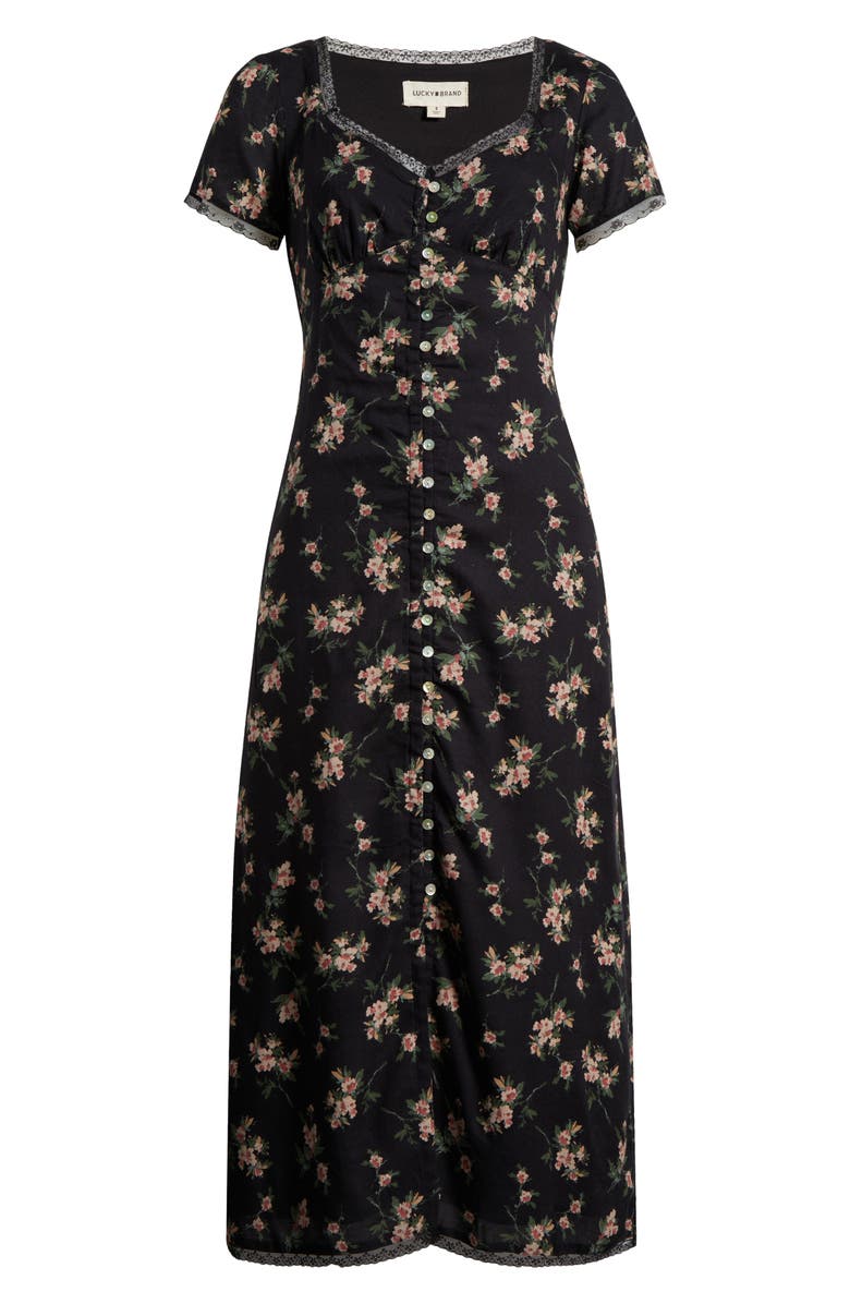 Lucky Brand Floral Lace Trim Button-Up Dress, Alternate, color, 