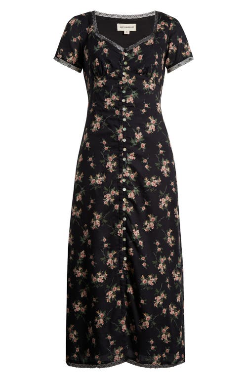 Shop Lucky Brand Floral Lace Trim Button-up Dress In Black Floral