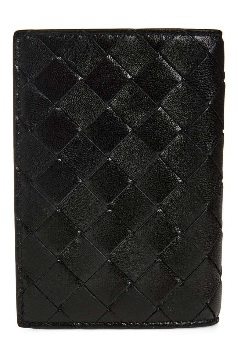 Intrecciato Leather Passport Case, Alternate, color, 8425 BLACK-GOLD