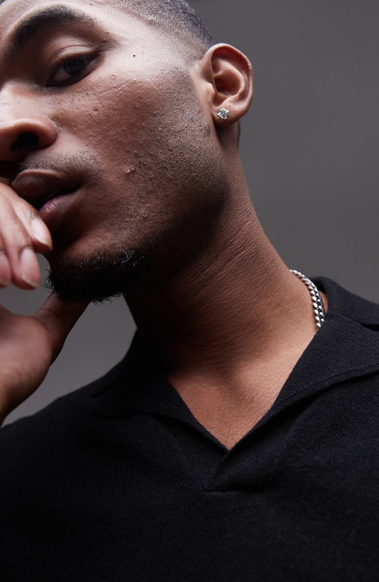 Topman Solid Black Notched Johnny Collar Polo, Alternate, color, 