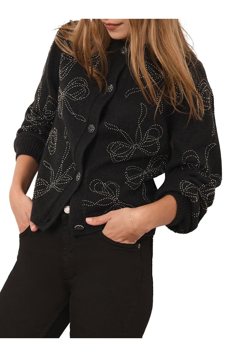 MINT VELVET Bow Detail Embellished Cardigan, Main, color, Black