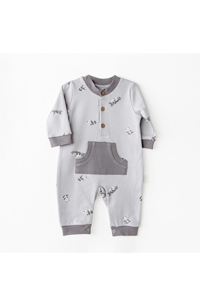 Andy Wawa Panda Pocket Romper, Main, color, Grey
