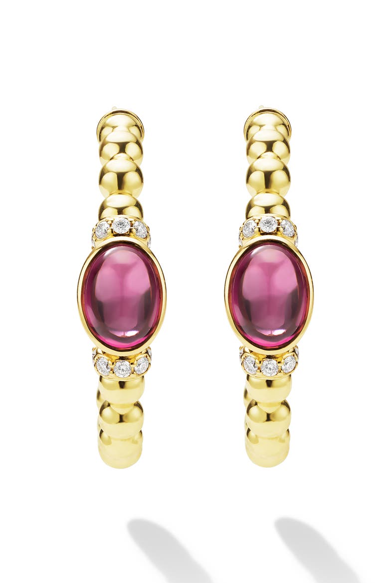 Caviar Rhodolite Garnet & Diamond Beaded Hoop Earrings, Alternate, color, GOLD