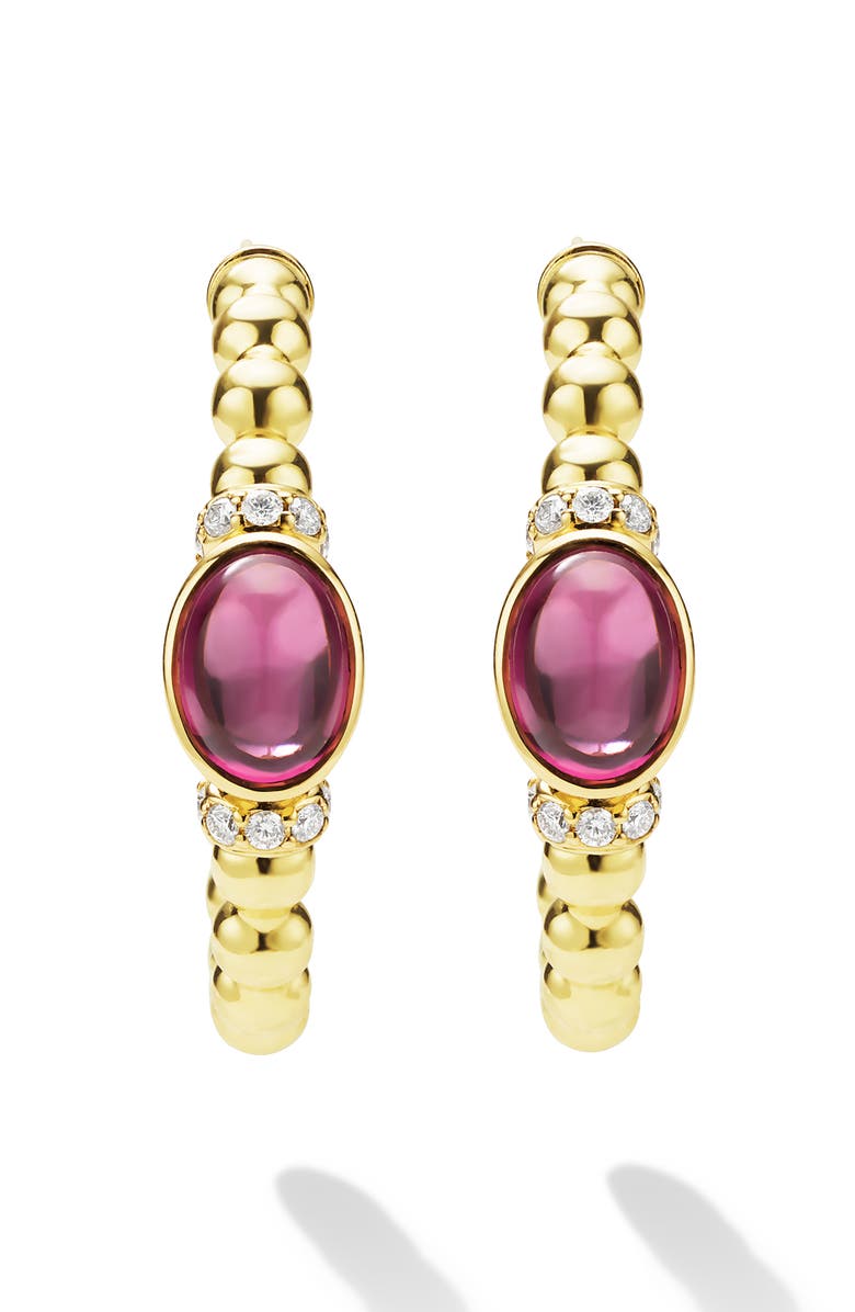 LAGOS Caviar Rhodolite Garnet & Diamond Beaded Hoop Earrings, Alternate, color, Gold