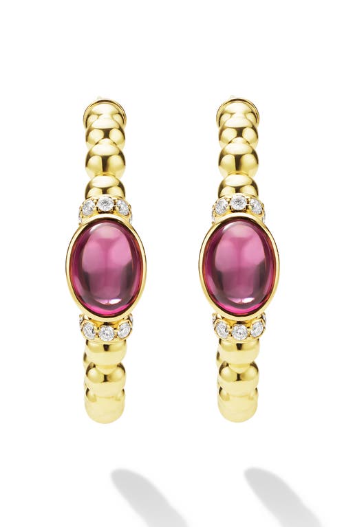 Lagos Caviar Rhodolite Garnet & Diamond Beaded Hoop Earrings In Gold