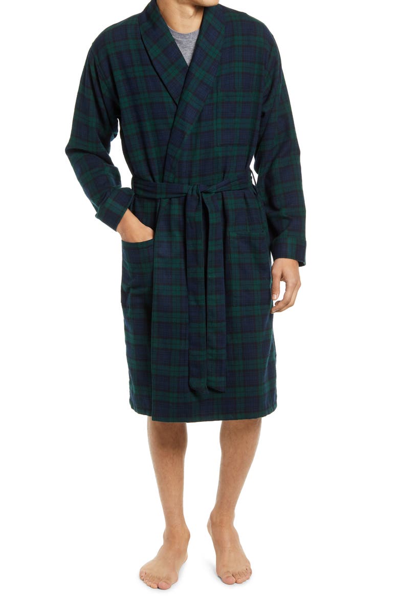 Scotch Plaid Flannel Robe, Main, color, BLACK WATCH TARTAN