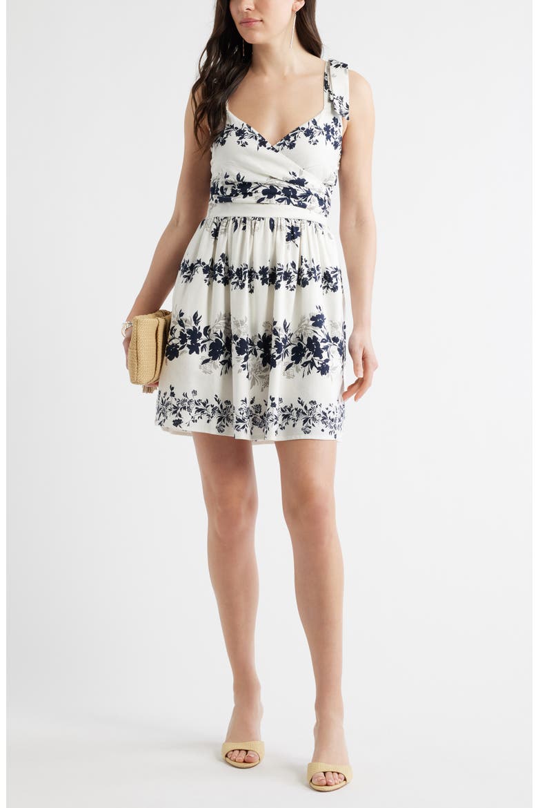 Floral Print Minidress, Main, color, IVORY- BLACK HOLLIE BORDER
