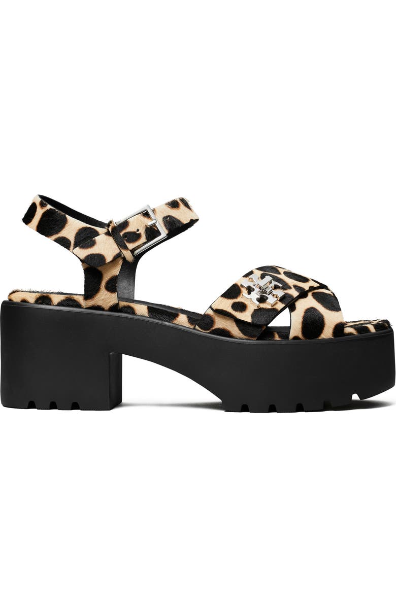 Tory Burch Turnlock Lug Sole Platform Sandal, Alternate, color, Trench/ Black Print Calf Hair