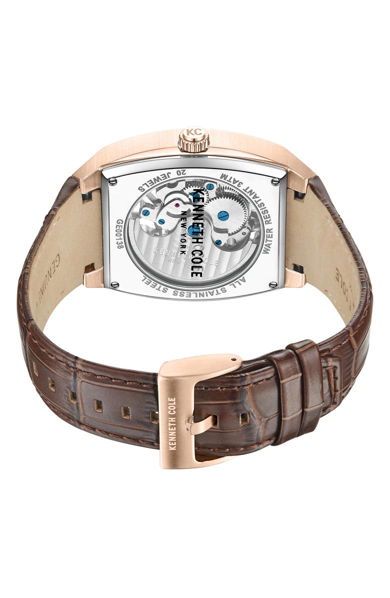Kenneth Cole Automatic Leather Strap Watch, 40mm, Alternate, color, 