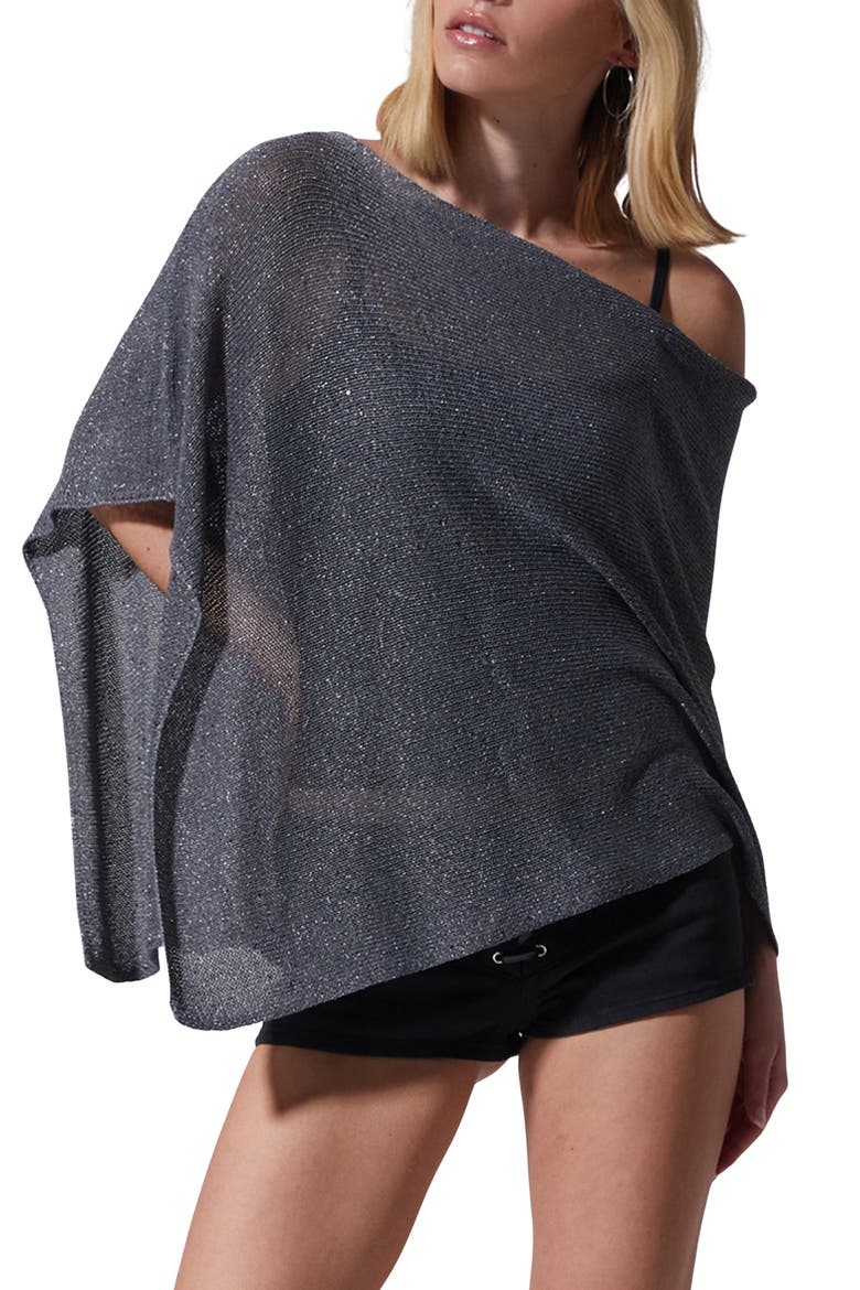 Amaris Sequin One Shoulder Poncho, Main, color, GRAY