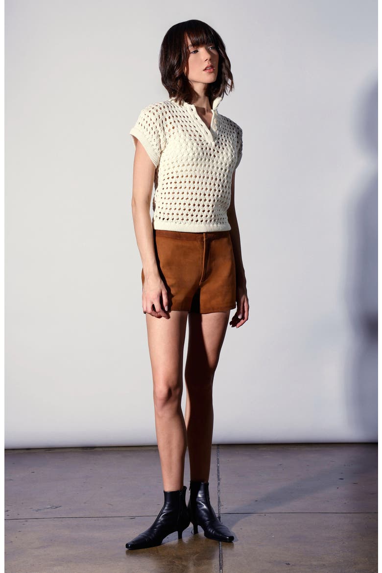 Laura Open Stitch Cotton Polo Sweater, Alternate, color, CREAM