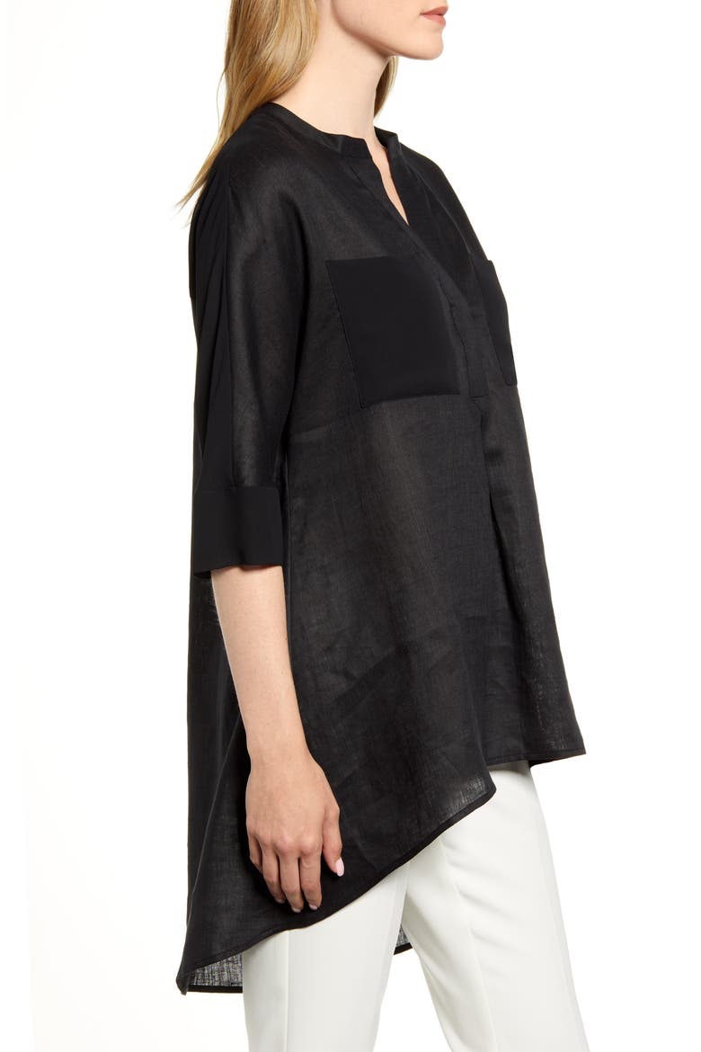 Asymmetrical Hem Linen Tunic Top, Alternate, color, ANNE BLACK