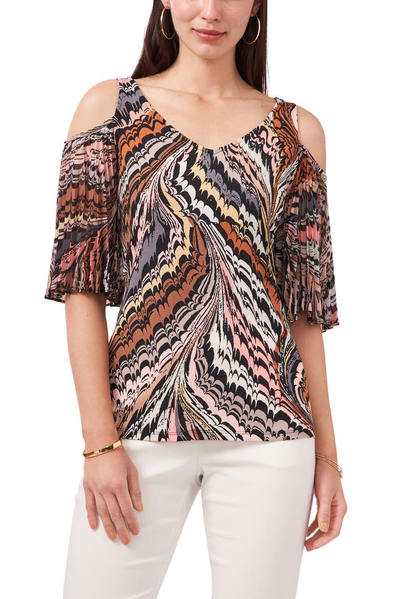 Print Cold Shoulder Knit Top, Main, color, TAN