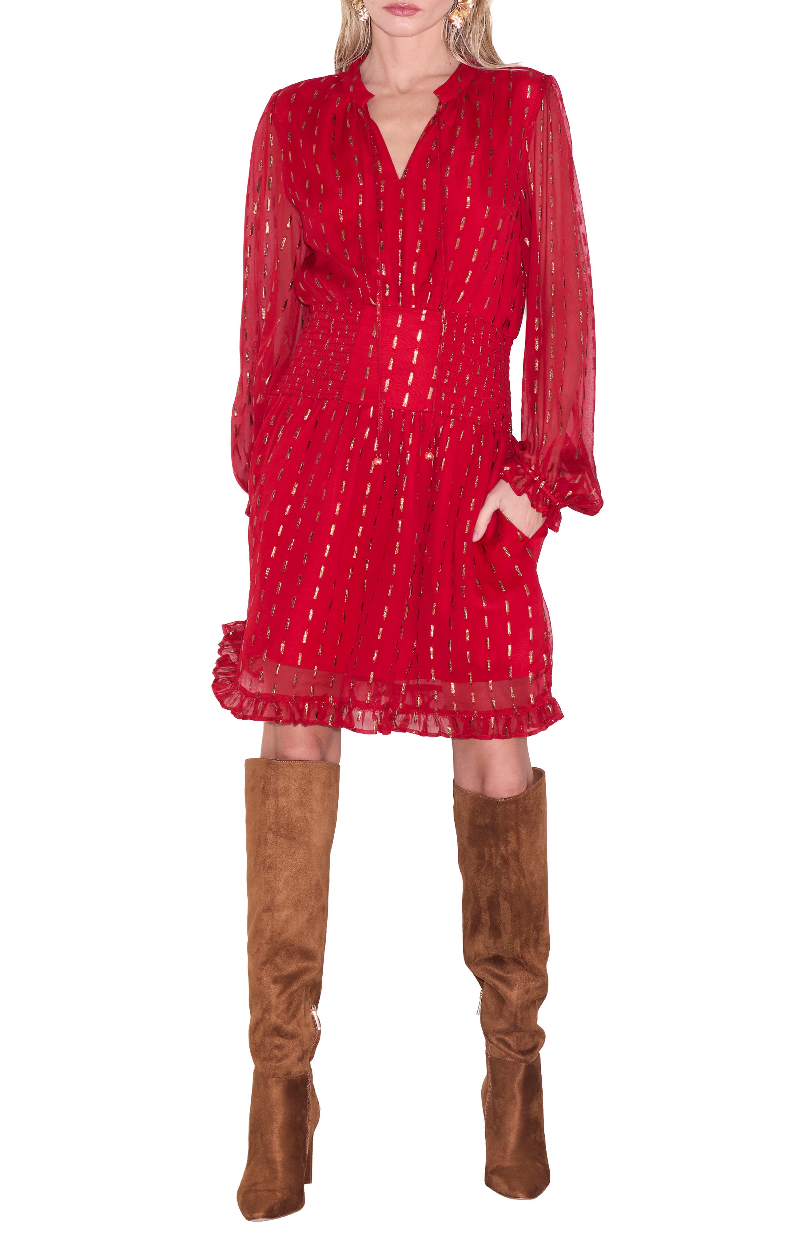 CIEBON Moschata Metallic Print Long Sleeve Dress (Women) | Nordstrom