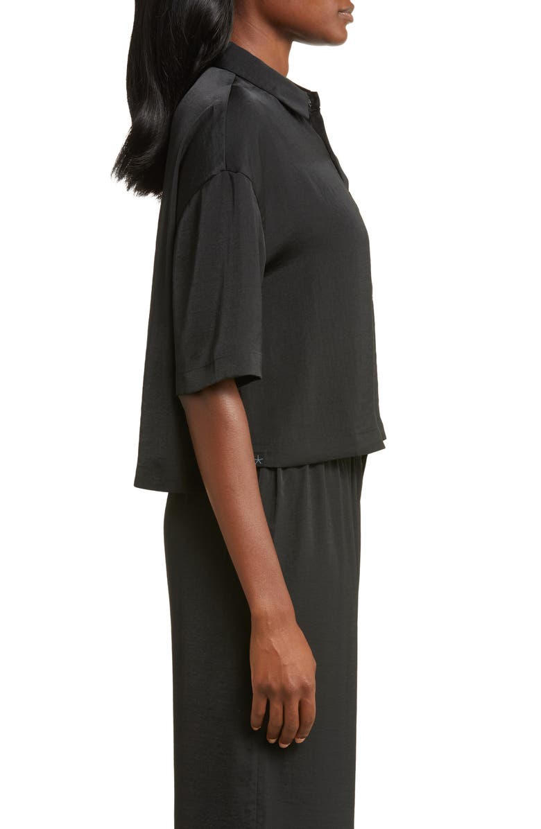 Barefoot Dreams<sup>®</sup> Dream Washed Satin Button-Up Pajama Shirt, Alternate, color, Black