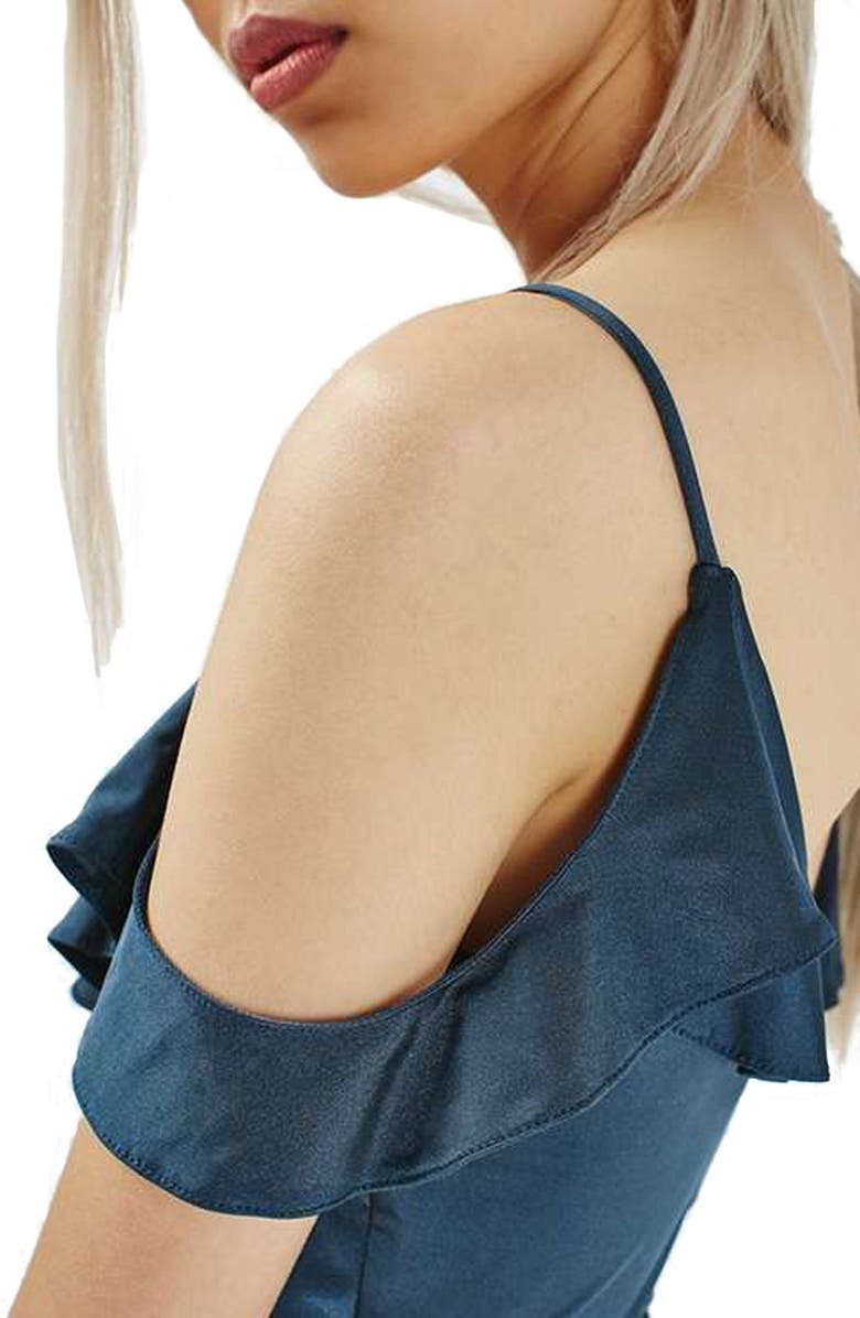 Topshop Ruffle Trim Cold Shoulder Bodysuit, Alternate, color, 